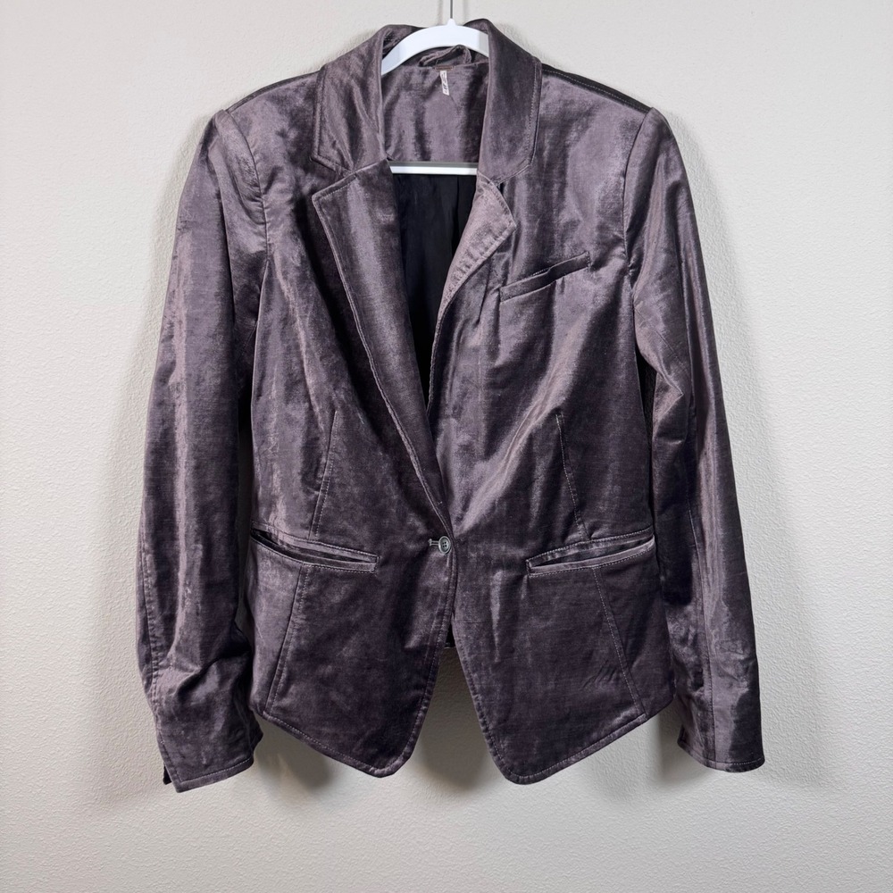 Free People Velvet Blazer Mauve Purple Single Button Tailored Jacket Large L